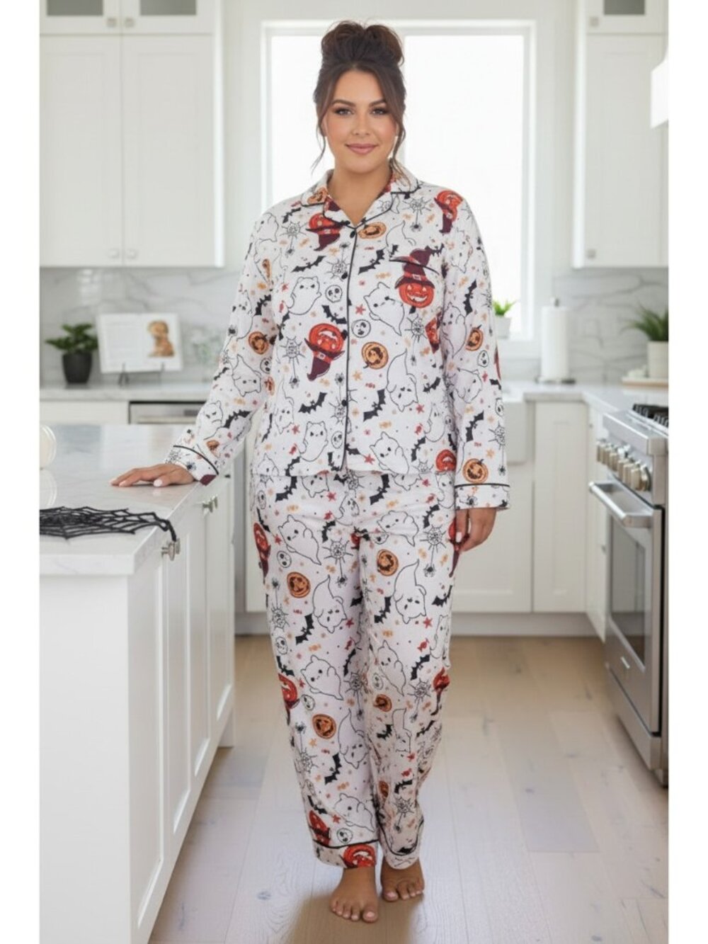 Ghost Pumpkin Sleep Set Long Sleeve Halloween Pajama Pants Loungewear Plus Size